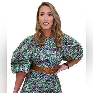 Isabel Marant pour H&M Floral Midi balloon sleeve Dress - Green and Pink